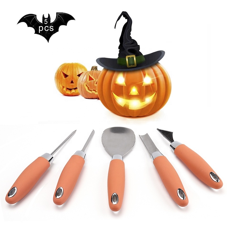 Halloween 5 Pcs Stainless Steel Pumpkin Cutting Supplies Tools Pumpkin Carving Kits tools Set