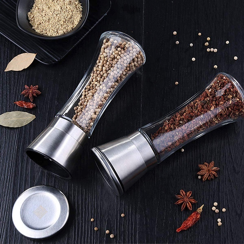 Premium Stainless Steel Round Adjustable Ceramic Core Mill Salt And Pepper Grinder Set