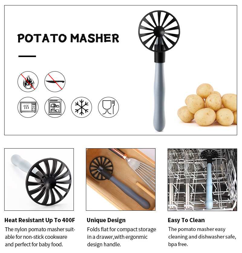 High Quality Profession Manual Heat Resistant Nylon Meat Bean Potato Masher Helix For Potatoes Fruits