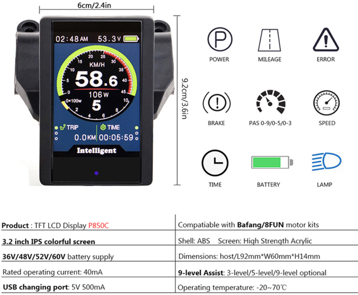 Bafang BBS01 BBS02 BBSHD mid drive motor kit suitable SW102 C961 C965 DPC18 850C 750C 750C-BLE LCD screen display