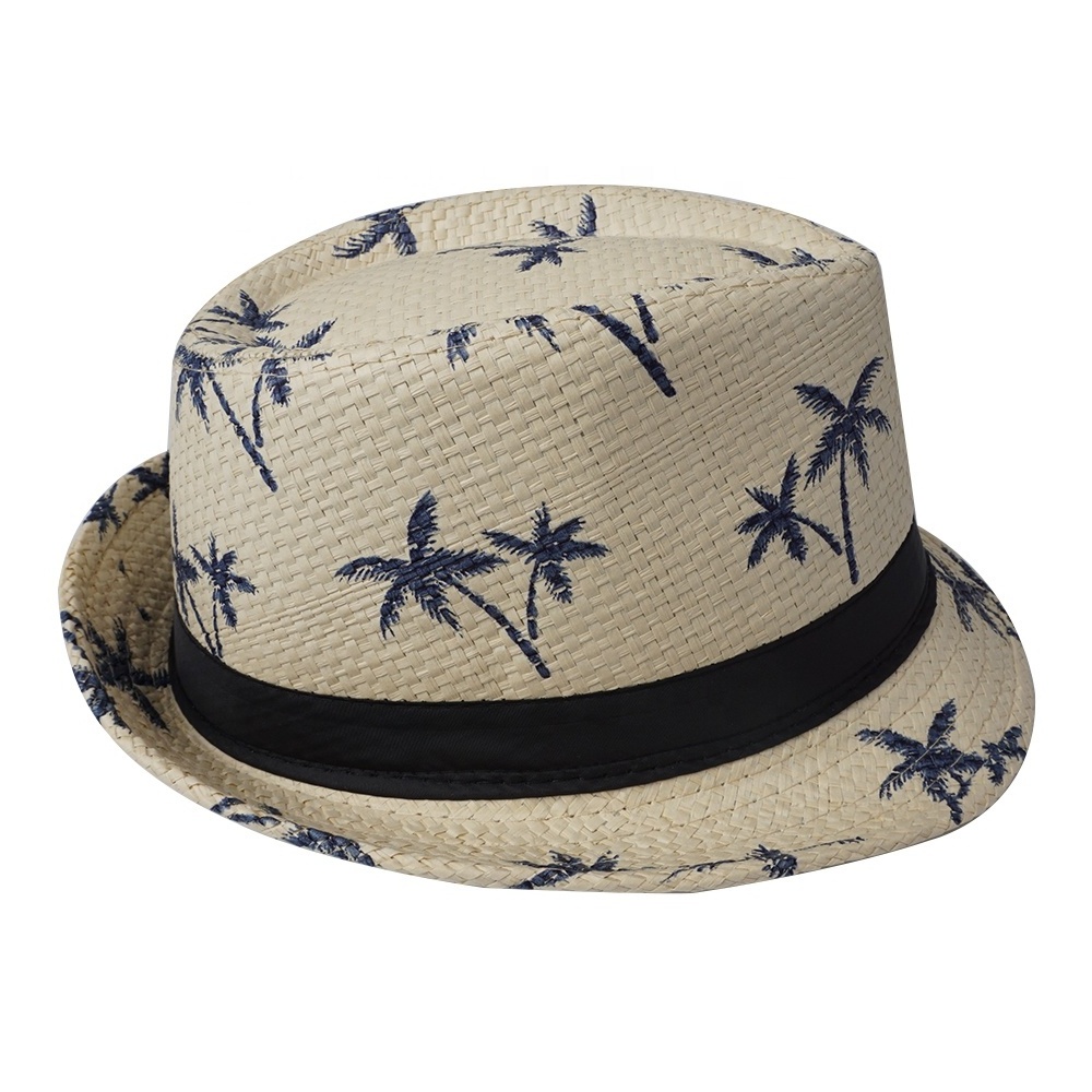 custom logo Natural womens Summer Beach Jazz Hats pape  straw fedora hat wholesale