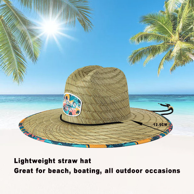 custom bottom print summer unisex wide brim beach hat men sun lifeguard natural straw hats