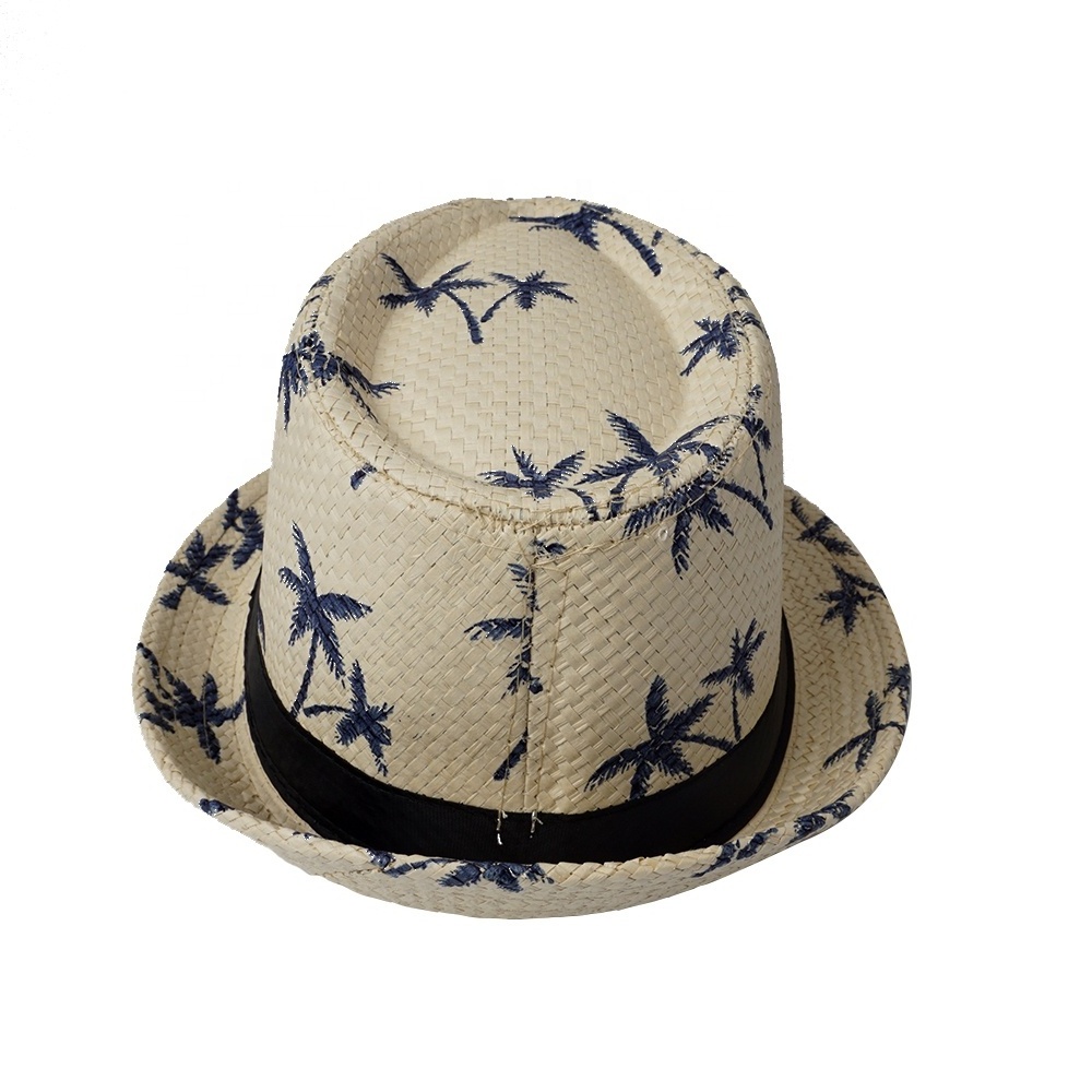 custom logo Natural womens Summer Beach Jazz Hats pape  straw fedora hat wholesale