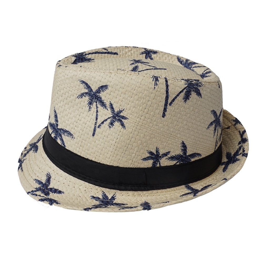 custom logo Natural womens Summer Beach Jazz Hats pape  straw fedora hat wholesale