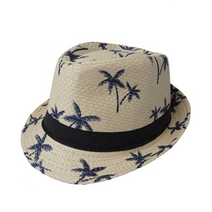 custom logo Natural womens Summer Beach Jazz Hats pape  straw fedora hat wholesale