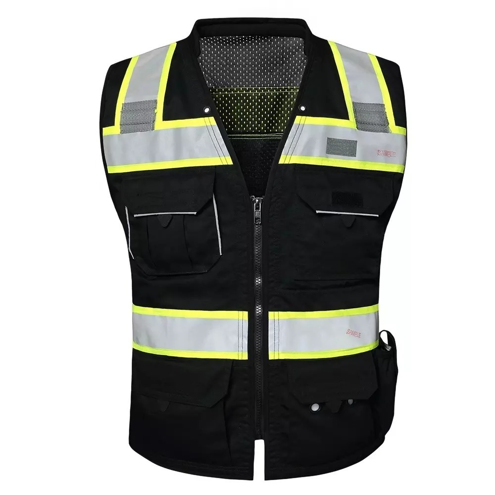 Custom Reflector Security Reflective Safety Vests Press Black High Visible Safety Reflective Tactical Gilet Vest