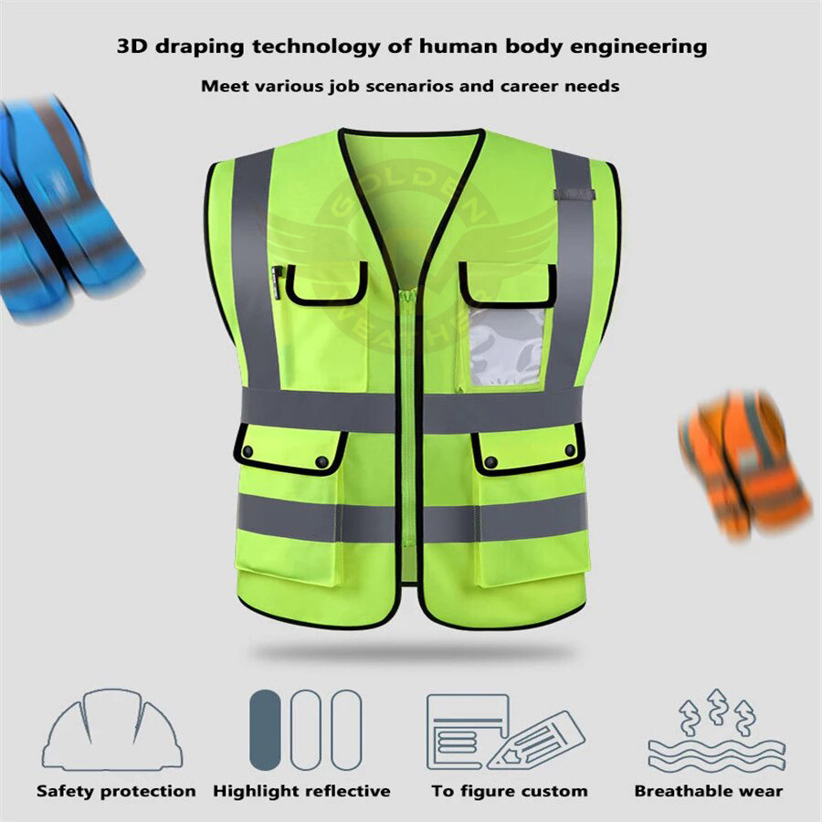 High Visibility Safety Vest Reflective Driving Jacket Worker Night Security Waistcoat multi Pockets Workwear construction vest