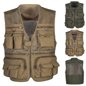 Multifunctional Fishing Vest Multi-pocket Breathable multi-functional Comfort Cotton Cargo Tooling Waistcoat Custom Vest