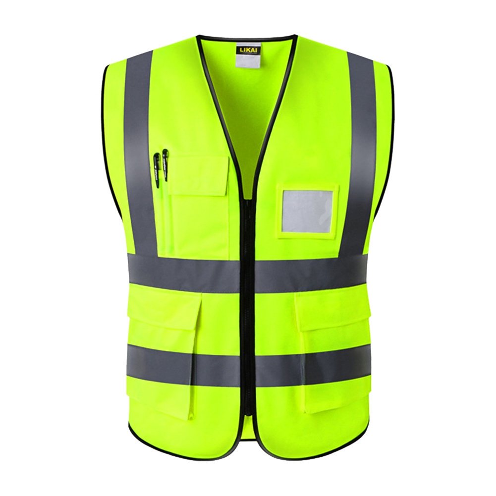 Custom hi-Vis Safety Vest Reflective Jacket Worker Night Security Waistcoat With multi Pockets For Workwear construction vest