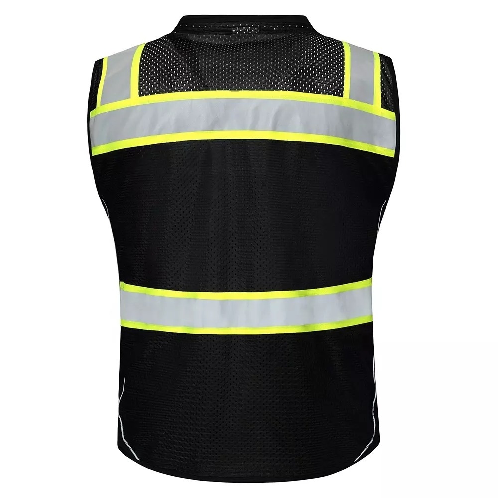 Custom Reflector Security Reflective Safety Vests Press Black High Visible Safety Reflective Tactical Gilet Vest