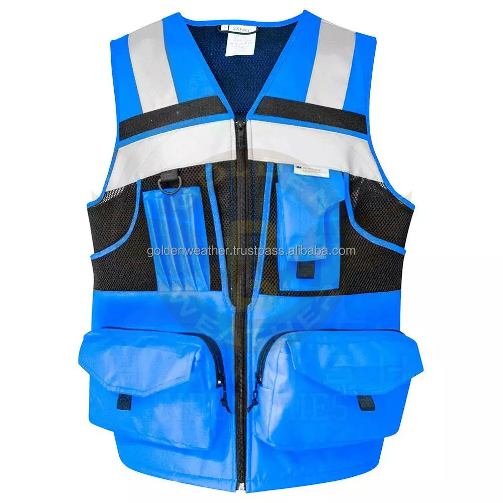 Hi Vis Safety Zippered Vest For Mens Sleeveless Orange Reflective Taped Construction Workwear Roadway Vest