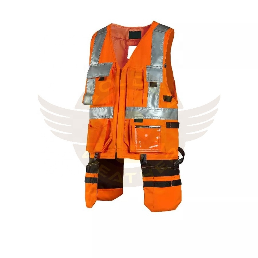 Hi Vis Safety Zippered Vest For Mens Sleeveless Orange Reflective Taped Construction Workwear Roadway Vest