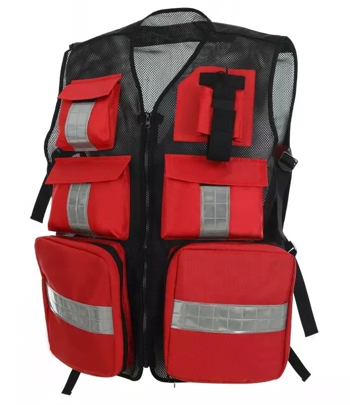 Customized design Red First Aid Response Hi Visibility Paramedic Ambulance Rescue Mesh Reflective Safety Vest