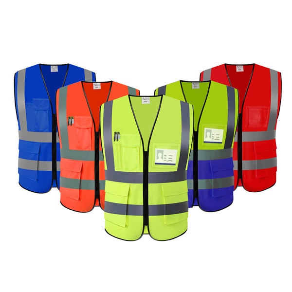 Custom hi-Vis Safety Vest Reflective Jacket Worker Night Security Waistcoat With multi Pockets For Workwear construction vest