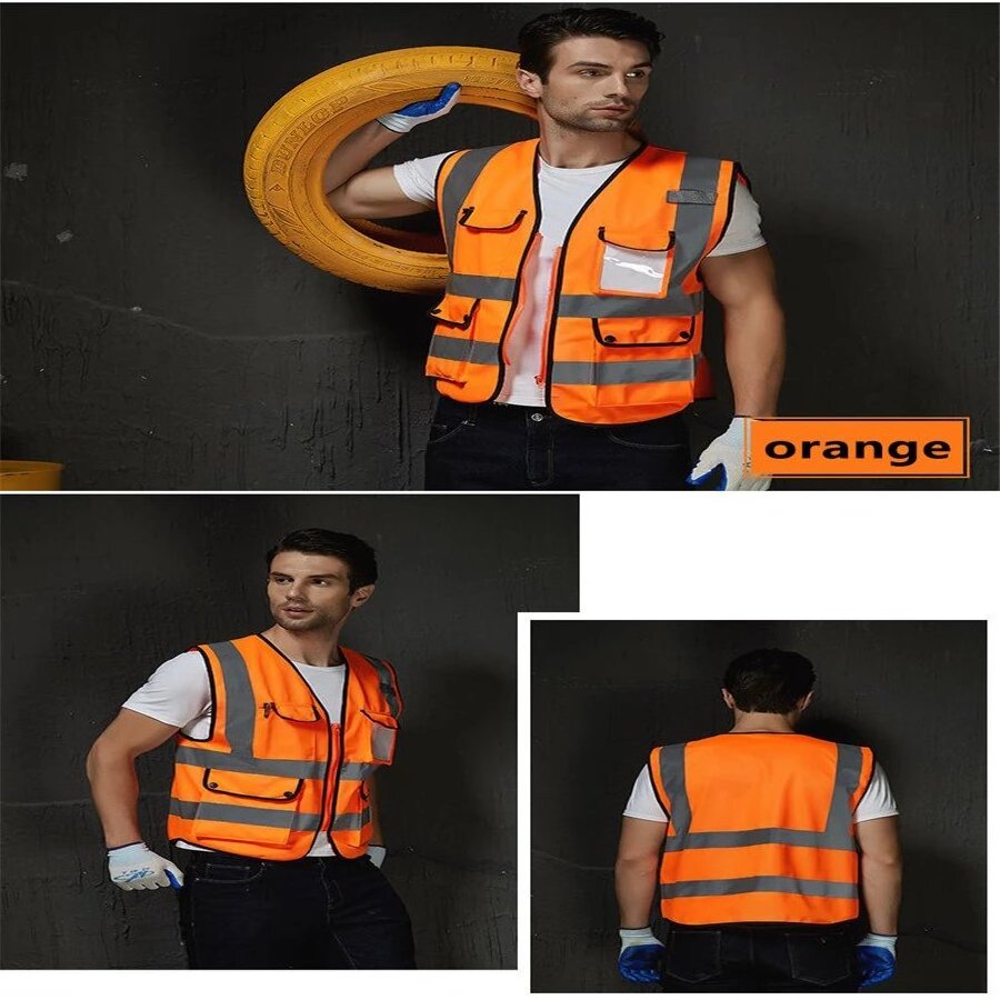 High Visibility Safety Vest Reflective Driving Jacket Worker Night Security Waistcoat multi Pockets Workwear construction vest