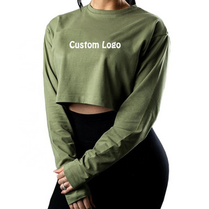 Customizable Street Wear tang Top T Shirt With Logo Custom Womens Fashion Cotton Crop Top Long Sleeve Tshirts