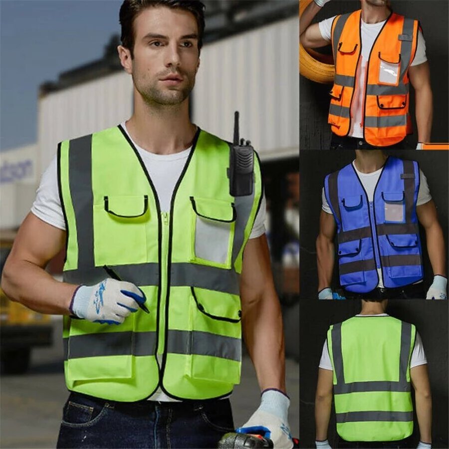 High Visibility Safety Vest Reflective Driving Jacket Worker Night Security Waistcoat multi Pockets Workwear construction vest