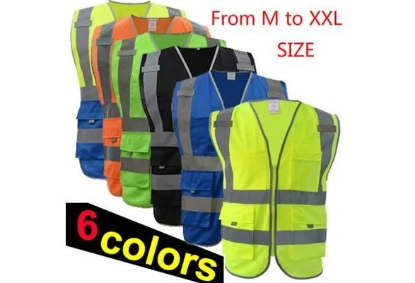 Custom hi-Vis Safety Vest Reflective Jacket Worker Night Security Waistcoat With multi Pockets For Workwear construction vest