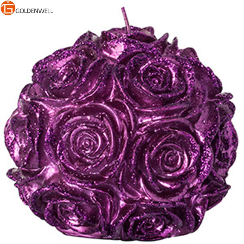 Glitter Ball Pillar Candle - Purple Rose