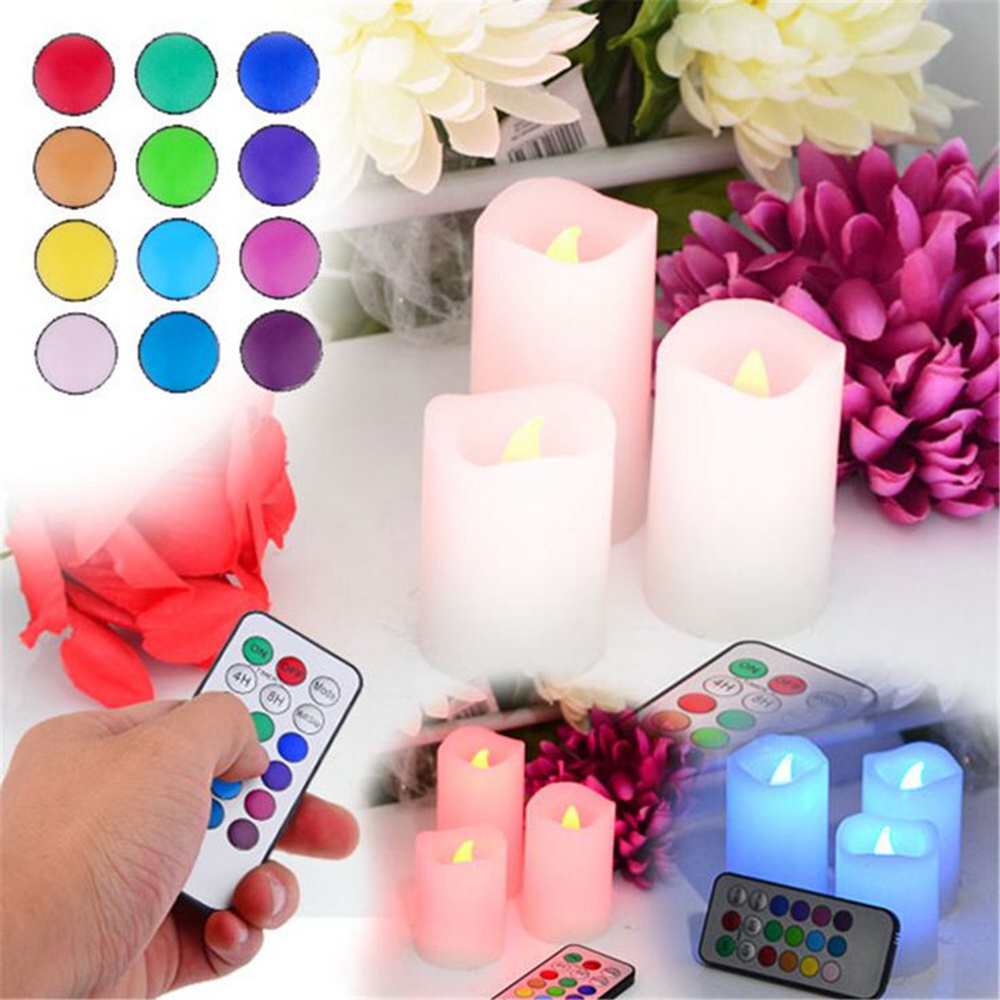 3 Pcs Wax Wireless Remote Control Color Changing LED Candle Flameless Candles