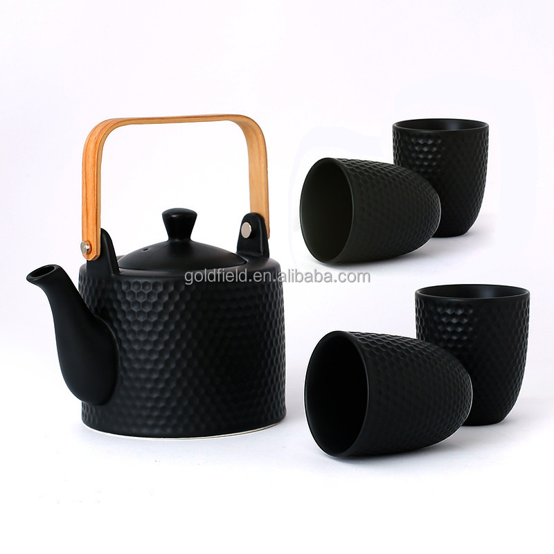 Japanese New Design Household Kettle Pure Color Simple Relief Teapot With Tea Cup Nordic Ceramic Afternoon Tea Set