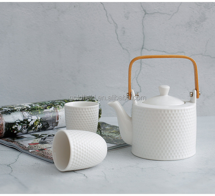 Japanese New Design Household Kettle Pure Color Simple Relief Teapot With Tea Cup Nordic Ceramic Afternoon Tea Set