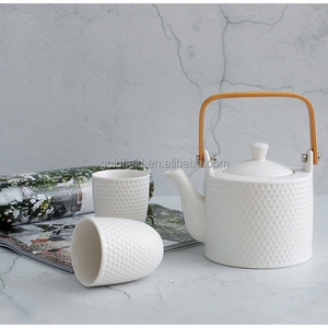 Japanese New Design Household Kettle Pure Color Simple Relief Teapot With Tea Cup Nordic Ceramic Afternoon Tea Set