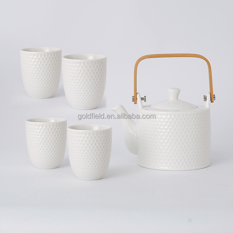 Japanese New Design Household Kettle Pure Color Simple Relief Teapot With Tea Cup Nordic Ceramic Afternoon Tea Set