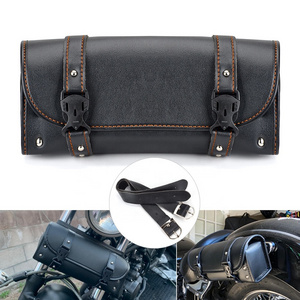 Universal PU Leather Motorcycle Fork Bag Saddlebags Handlebar Bag Sissy Bar Storage Tool Bag for Honda Kawasaki Suzuki Yamaha