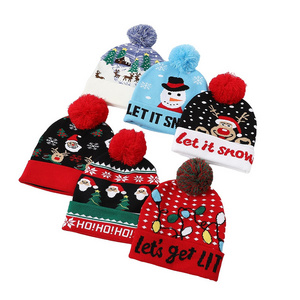 Fashion Unisex  Acrylic  Winter Christmas Jacquard  Hat Custom Logo Pom Pom Knit Cuffed Beanie