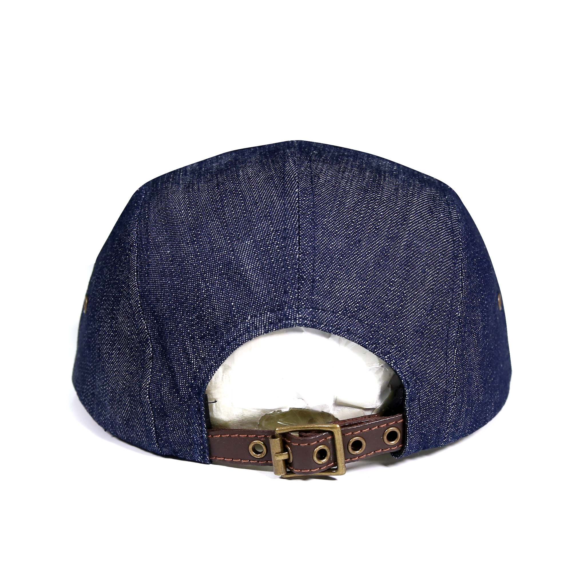 Wholesale Male Flip Up Brim  Snap Back Five panel  Denim Hats ,Blank 5 Panel Hat Cap  With Leather Strap