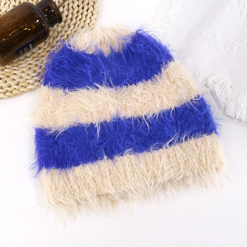 Outdoor  Custom Logo High Quality  Winter Knitted Sports Designer Cashmere Wool Jacquard Striped Mohair Beanie