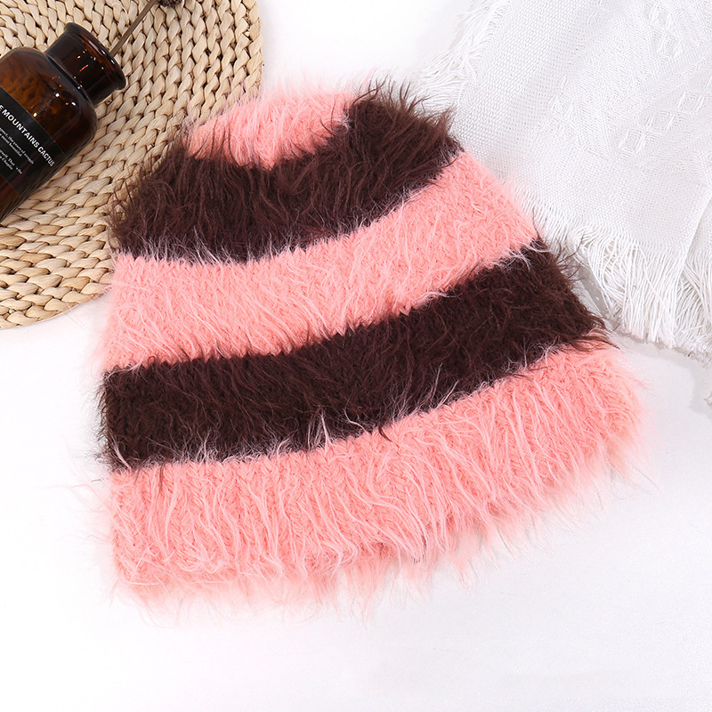 Outdoor  Custom Logo High Quality  Winter Knitted Sports Designer Cashmere Wool Jacquard Striped Mohair Beanie