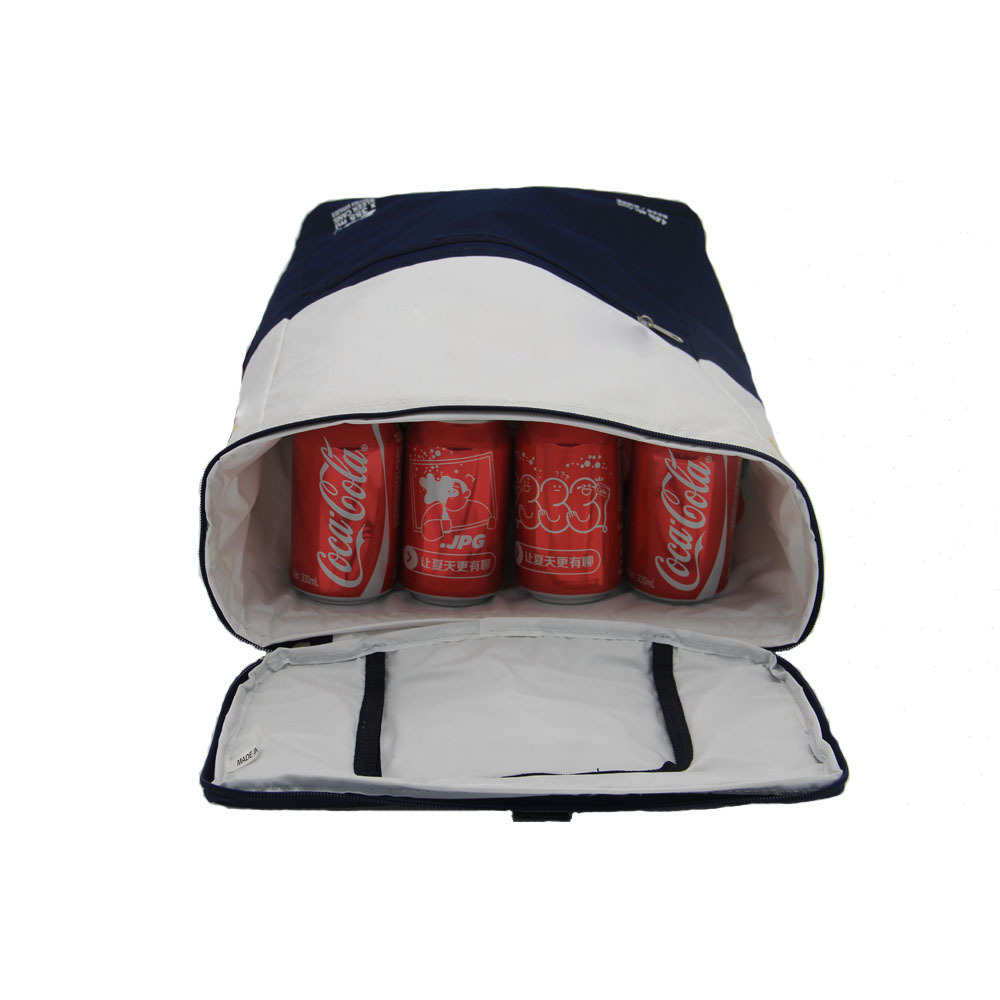 Custom Insulated 24  Food Blue/white Thermal Lined Cooler Backpack Bags with Cooler Compartment