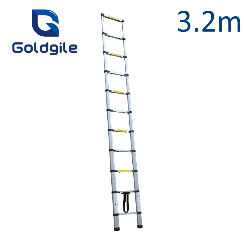 EN131 3.2m Aluminum Lightweight Collapsible Extension Telescopic Step Ladder with Anti-slip Bar