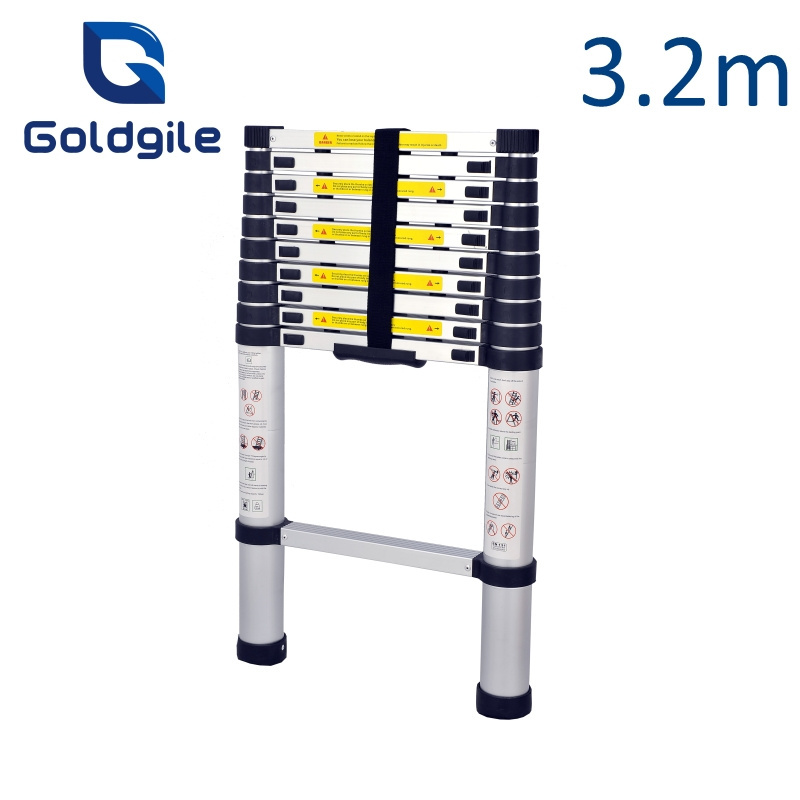 EN131 3.2m Aluminum Lightweight Collapsible Extension Telescopic Step Ladder with Anti-slip Bar