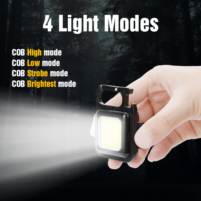 COB Mini Flashlights, 500 Lumens Bright Rechargeable Keychain Light with Collapsible Bracket and Magnet