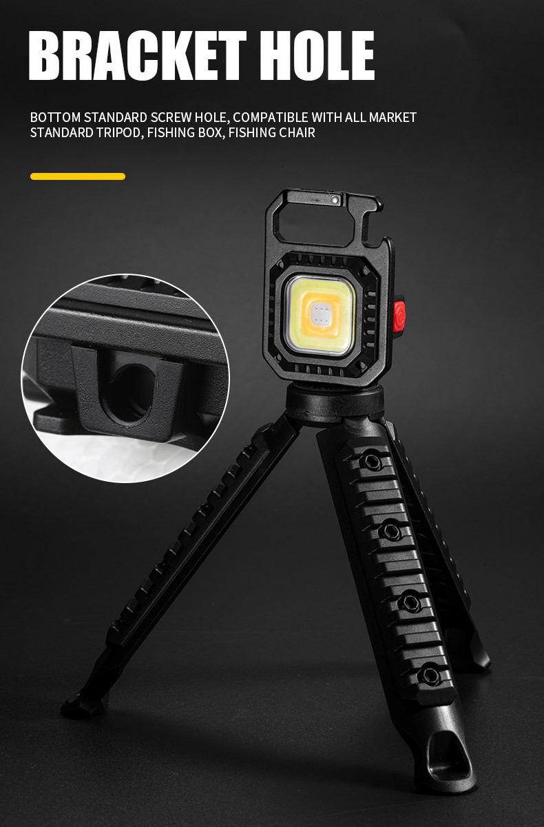 COB Mini Flashlights, 500 Lumens Bright Rechargeable Keychain Light with Collapsible Bracket and Magnet