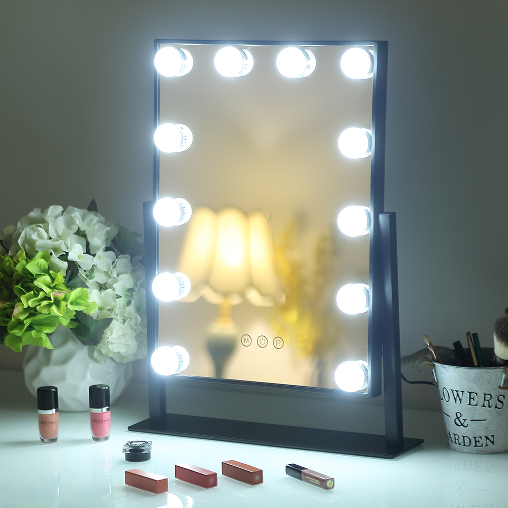 Customized Logo Acceptable Supplier Supply Square Make Up 10 Bulbs Led Vanity Makeup Hollywood Mirror With light