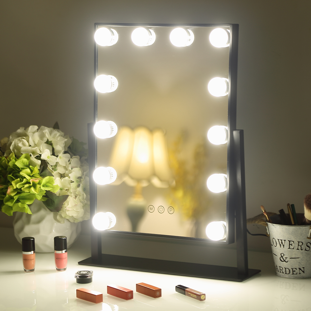 Customized Logo Acceptable Supplier Supply Square Make Up 10 Bulbs Led Vanity Makeup Hollywood Mirror With light