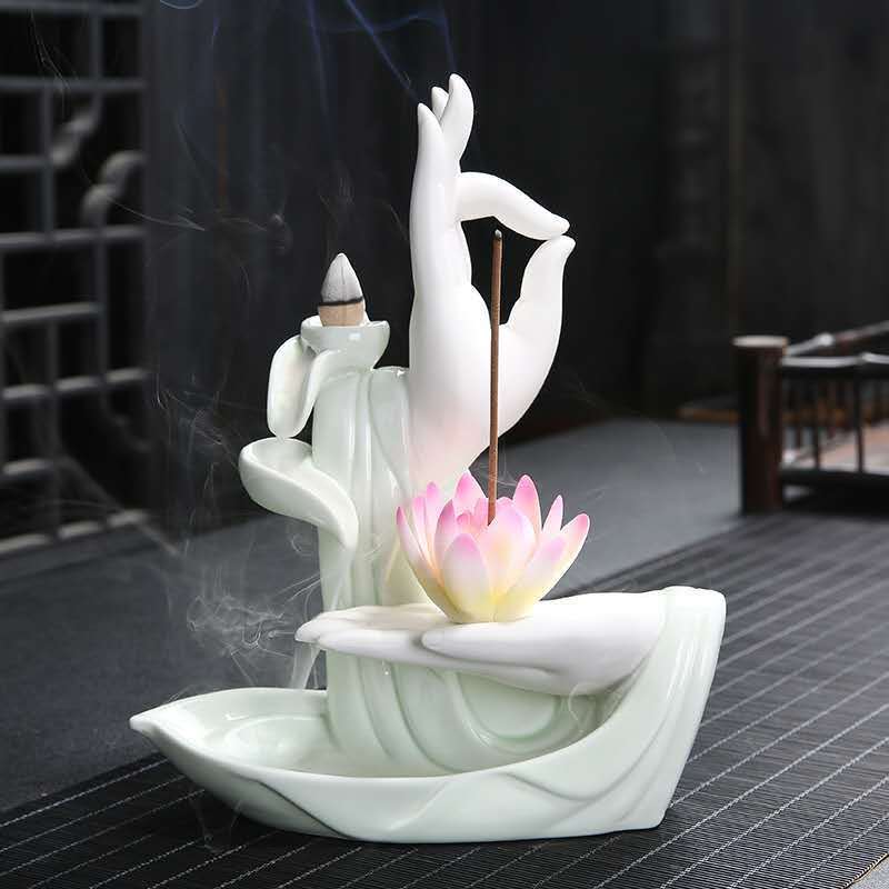 hot sale exquisite Buddha hand ceramic backflow incense burner ceramic aromatherapy bakhoor burner waterfall for home decor