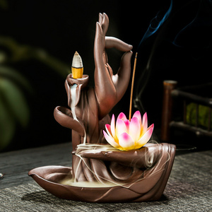 hot sale exquisite Buddha hand ceramic backflow incense burner ceramic aromatherapy bakhoor burner waterfall for home decor