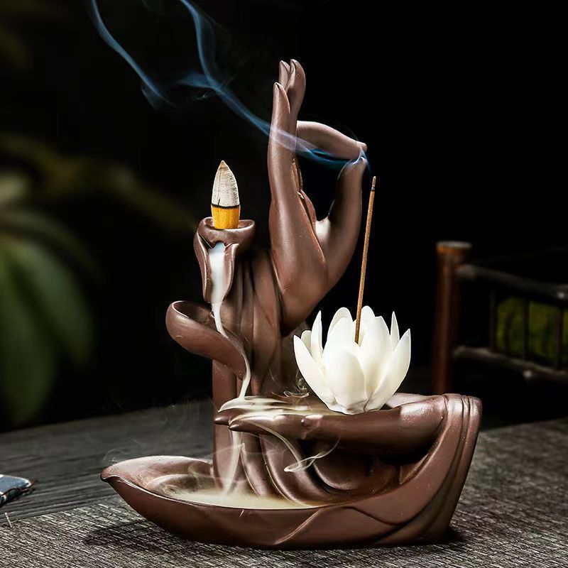 hot sale exquisite Buddha hand ceramic backflow incense burner ceramic aromatherapy bakhoor burner waterfall for home decor