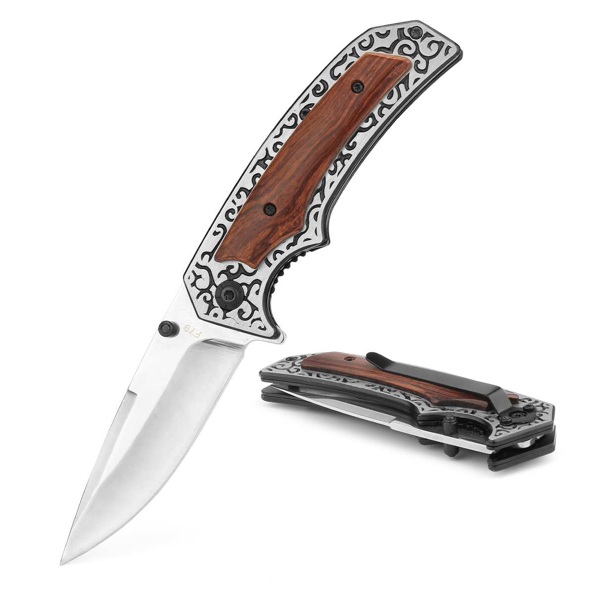 BR F79 Outdoors Best Wood Handle Assisted Survival Knife Folding Combat Camping Pocket Knife