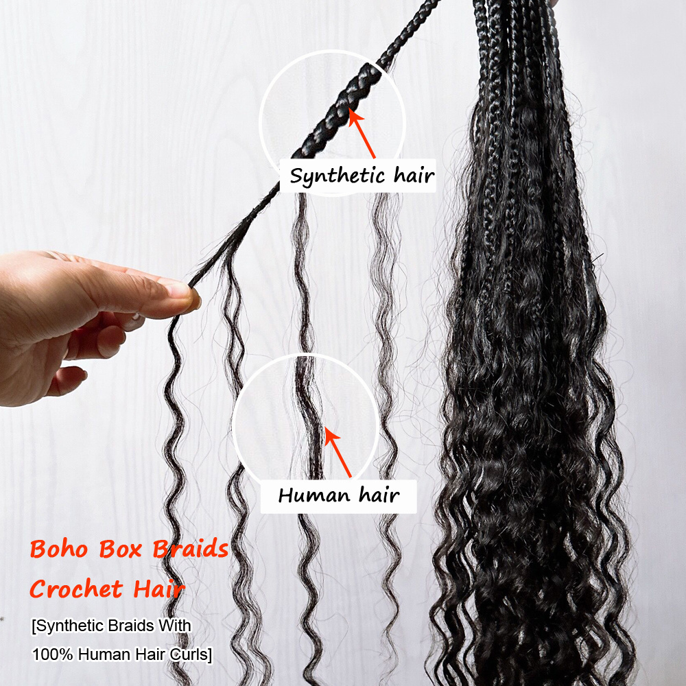 Boho Box Braids Crochet Human Hair Curls 30 Inch Pre-looped Synthetic Braiding Hair Extensions Human Hair