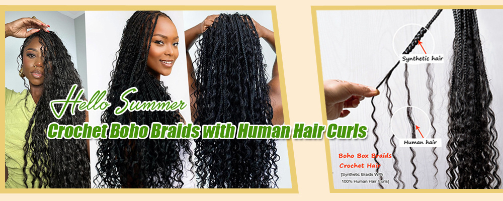 Boho Box Braids Crochet Human Hair Curls 30 Inch Pre-looped Synthetic Braiding Hair Extensions Human Hair