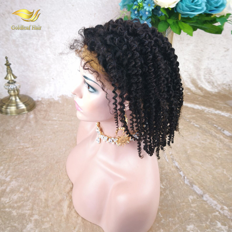 Jiaozhou wig factory wholesale single donor cuticle aligned kinky curly virgin mongolian hair lace front wig