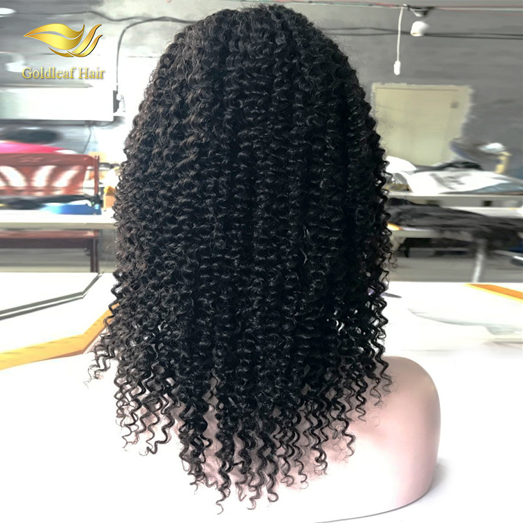 Jiaozhou wig factory wholesale single donor cuticle aligned kinky curly virgin mongolian hair lace front wig