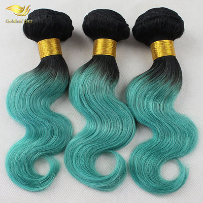 wholesale two tone natural/green brazilian hair weave virgin 1b green ombre hair