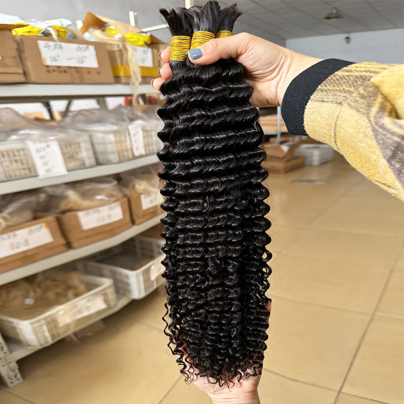 100% natural color unwefted hair extensions no weft bulk deep wave human hair for braiding